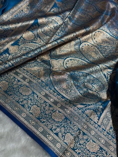 Satin Silk Saree Floral Boota in Firozy Shades SS27