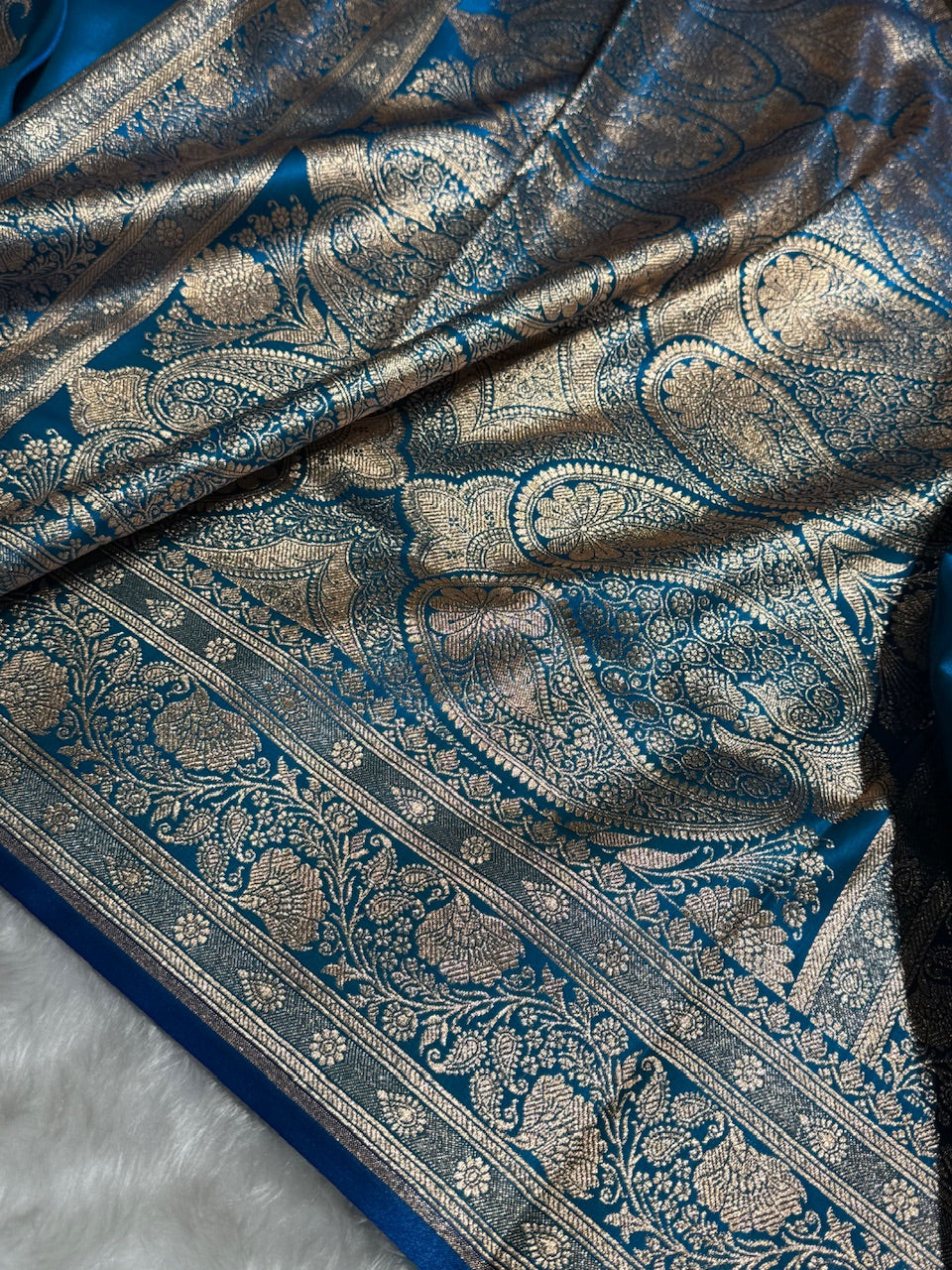 Satin Silk Saree Floral Boota in Firozy Shades SS27