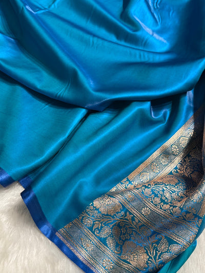 Satin Silk Saree Floral Boota in Firozy Shades SS27