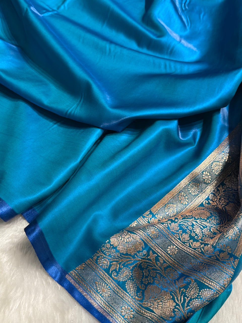Satin Silk Saree Floral Boota in Firozy Shades SS27