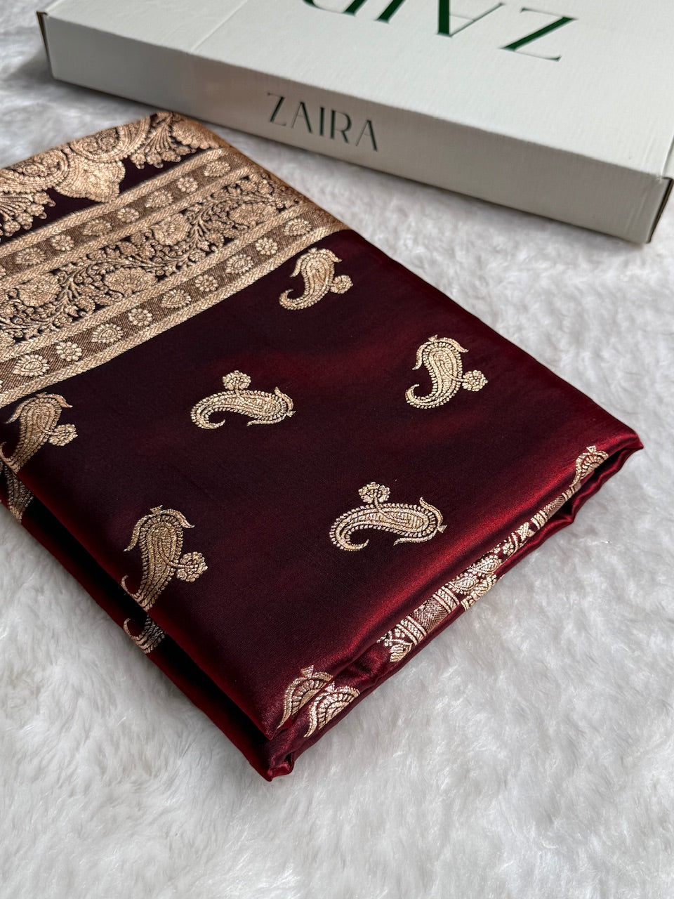 Satin Silk Saree Floral Boota in Maroon Shades SS27