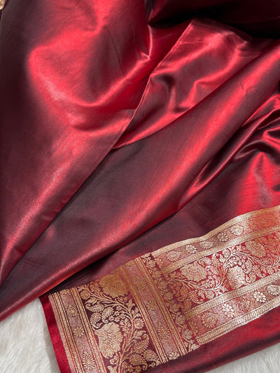 Satin Silk Saree Floral Boota in Maroon Shades SS27