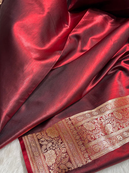 Satin Silk Saree Floral Boota in Maroon Shades SS27