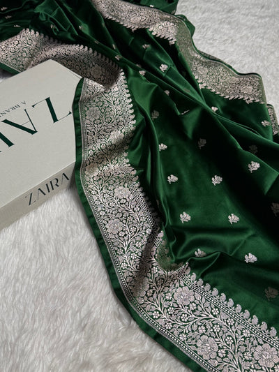 Bottle Green floral Booti Mashru Silk Saree MCS40