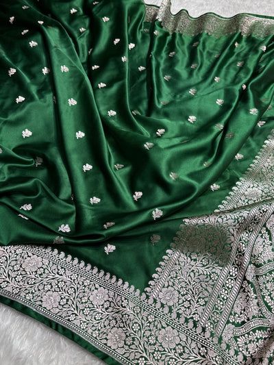 Bottle Green floral Booti Mashru Silk Saree MCS40