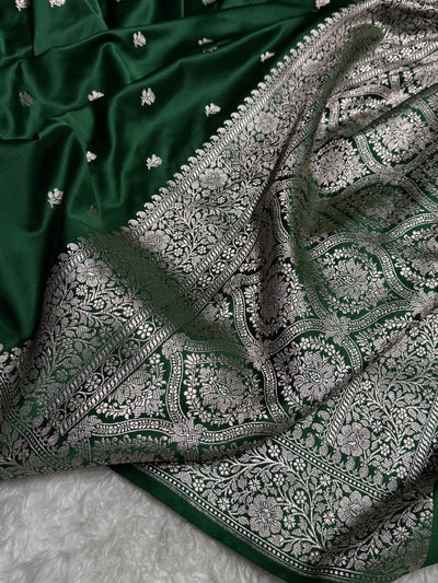 Bottle Green floral Booti Mashru Silk Saree MCS40