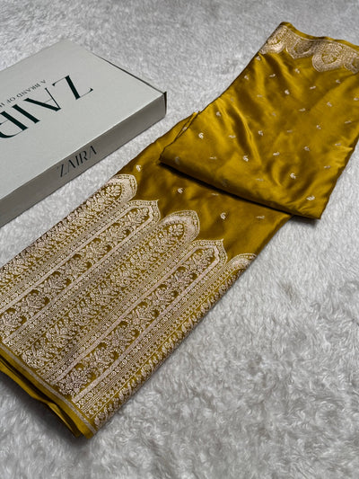 Skirt Border Tussar mustard  Mashru Silk Saree MCS13