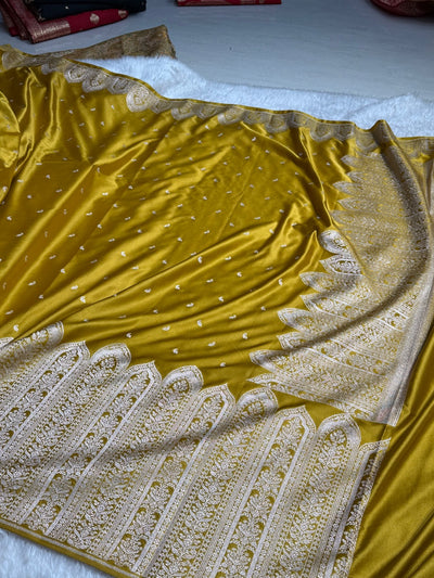 Skirt Border Tussar mustard  Mashru Silk Saree MCS13