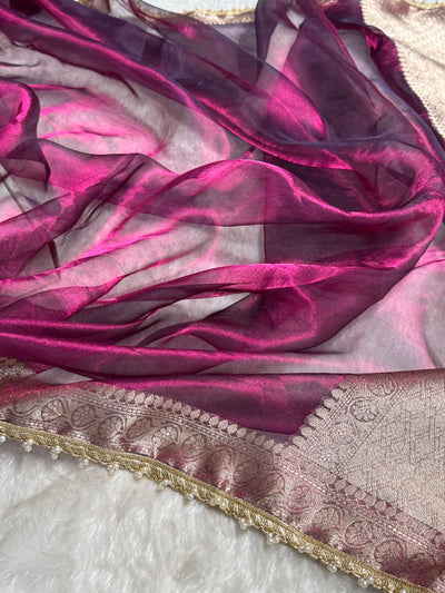 Wine Shades Pure Tissue Silk Saree with Gotta Patti PTGP-09