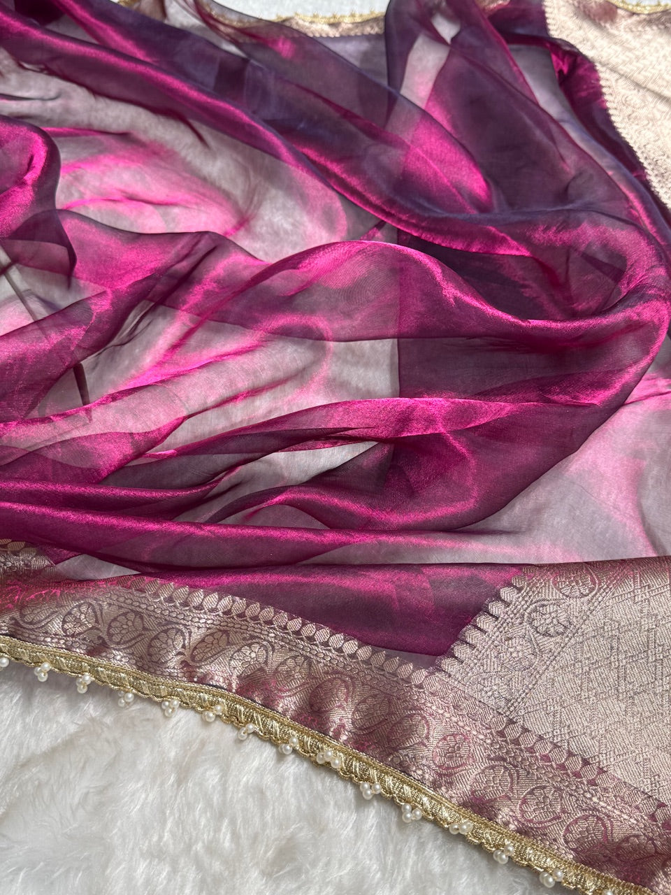 Wine Shades Pure Tissue Silk Saree with Gotta Patti PTGP-09