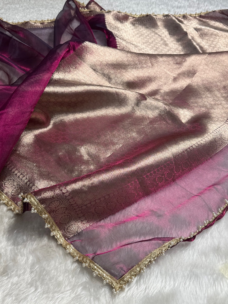 Wine Shades Pure Tissue Silk Saree with Gotta Patti PTGP-09
