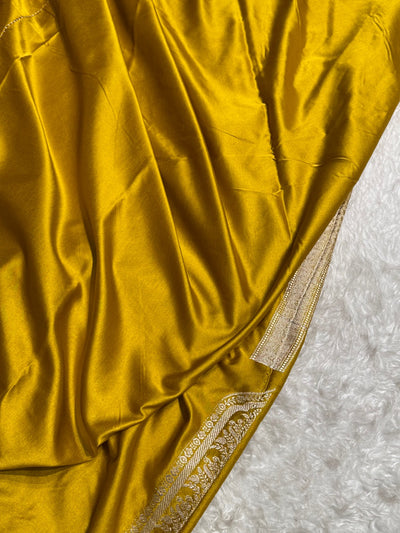 Skirt Border Tussar mustard  Mashru Silk Saree MCS13