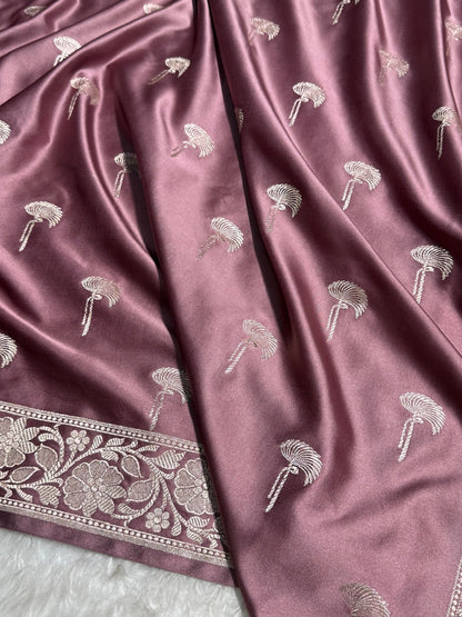 Mauve Floral Booti Mashru Silk Saree