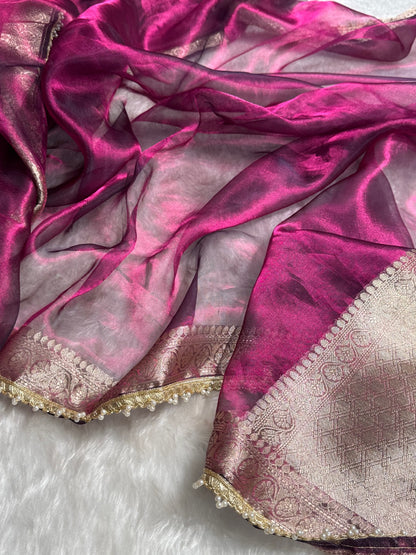 Wine Shades Pure Tissue Silk Saree with Gotta Patti PTGP-09