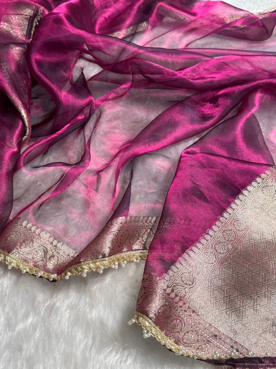 Wine Shades Pure Tissue Silk Saree with Gotta Patti PTGP-09