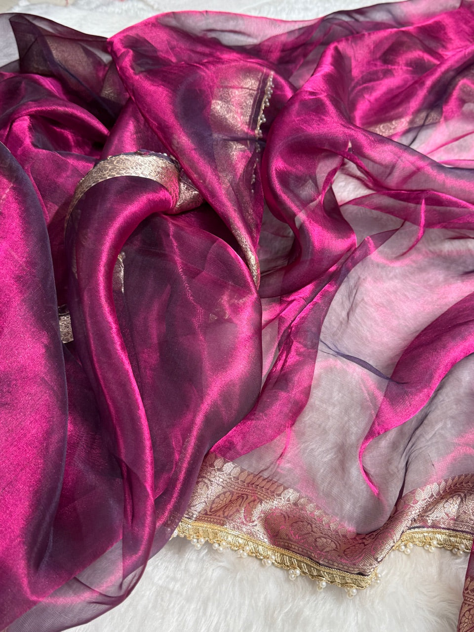Wine Shades Pure Tissue Silk Saree with Gotta Patti PTGP-09