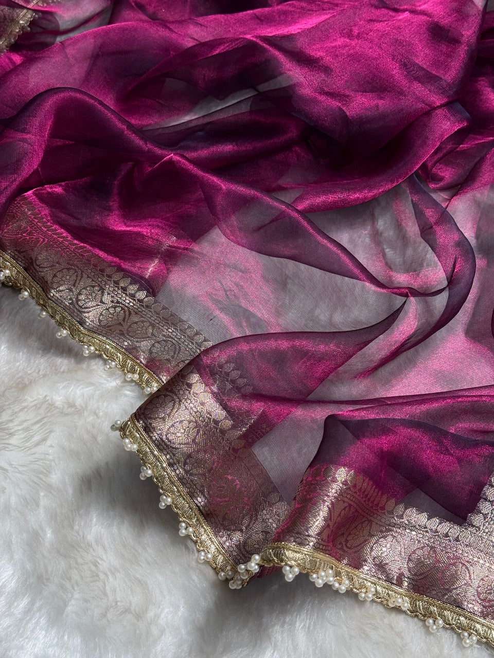 Wine Shades Pure Tissue Silk Saree with Gotta Patti PTGP-09