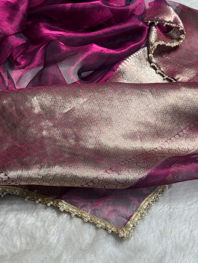 Wine Shades Pure Tissue Silk Saree with Gotta Patti PTGP-09
