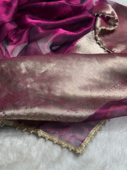 Wine Shades Pure Tissue Silk Saree with Gotta Patti PTGP-09