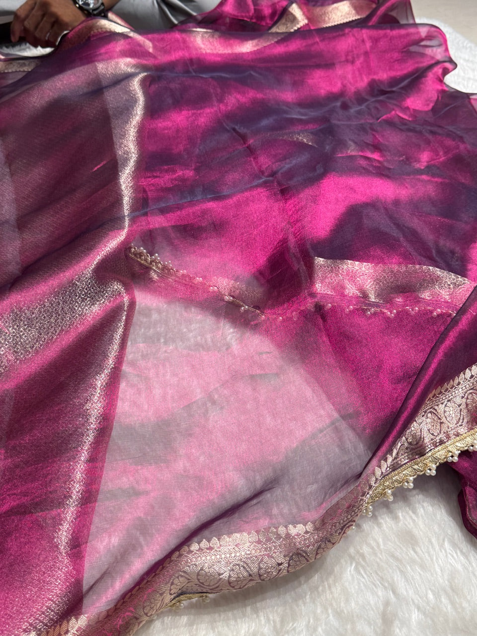 Wine Shades Pure Tissue Silk Saree with Gotta Patti PTGP-09