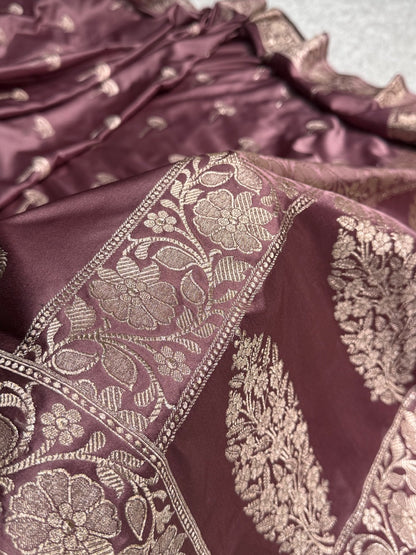 Mauve Floral Booti Mashru Silk Saree