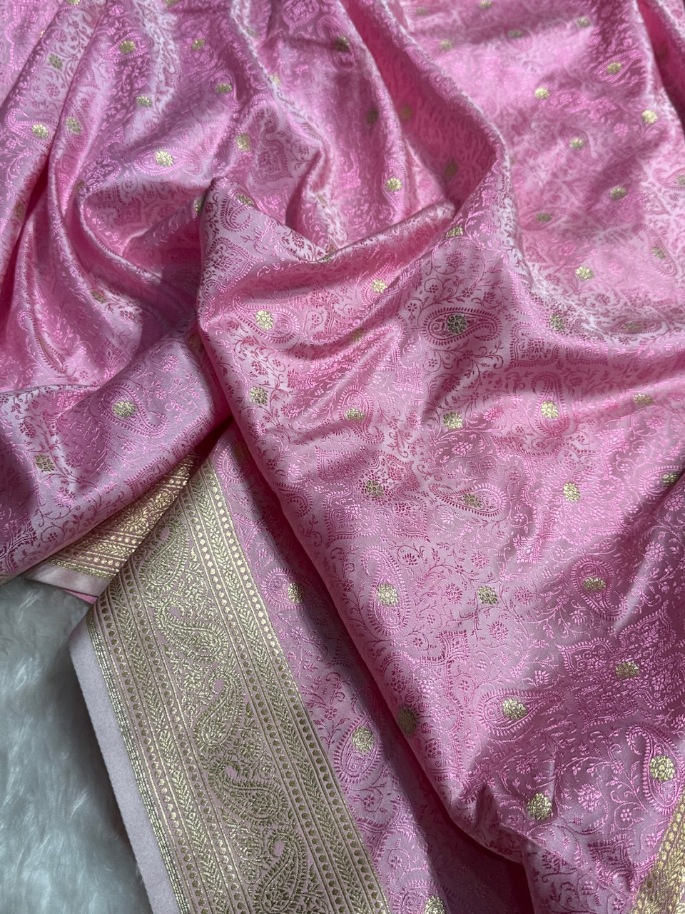 Baby Pink Tanchoi Booti Katan Silk Saree SKTM-08