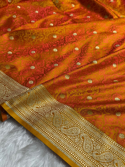 Gold Tanchoi Booti Katan Silk Saree SKTM-08