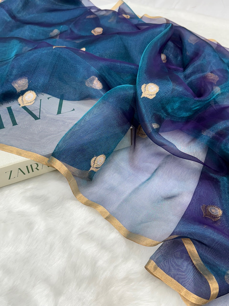 German Blue Shades Pure Tissue Silk Handwoven Saree PT-10