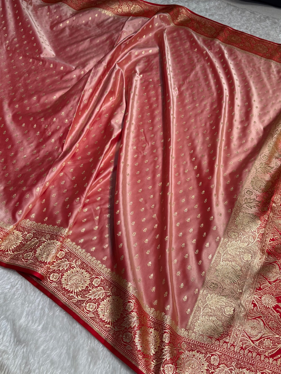 Redish Pink Banarasi Booti Katan Silk Saree