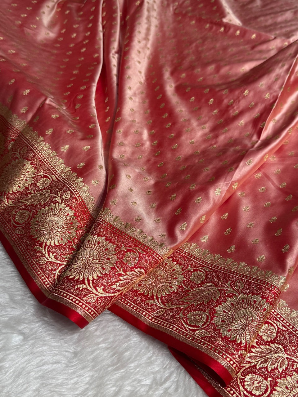 Redish Pink Banarasi Booti Katan Silk Saree