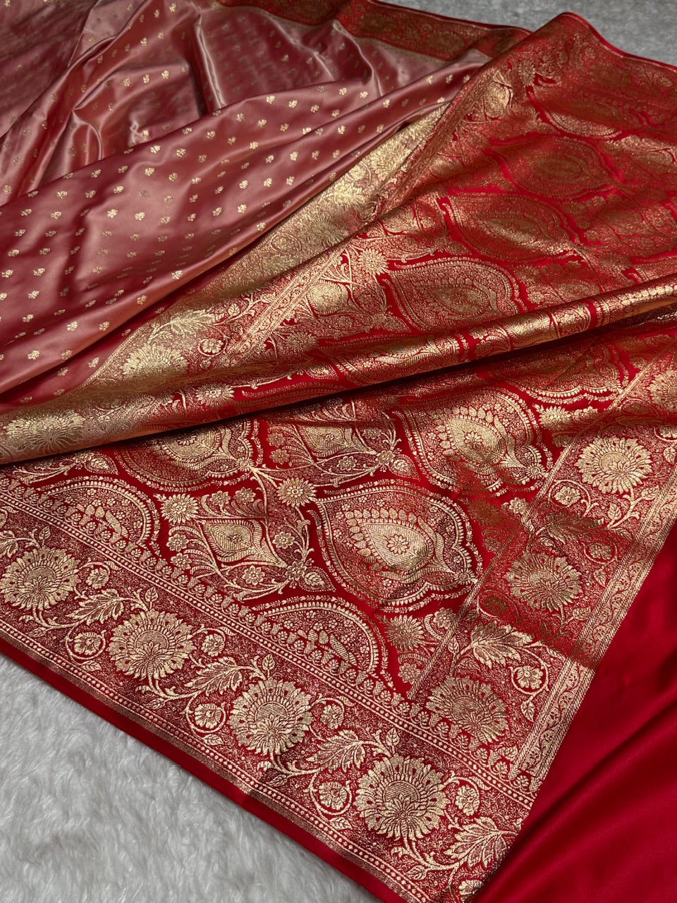 Redish Pink Banarasi Booti Katan Silk Saree