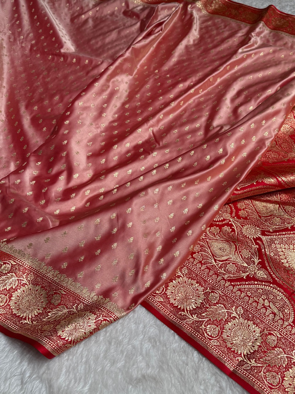 Redish Pink Banarasi Booti Katan Silk Saree