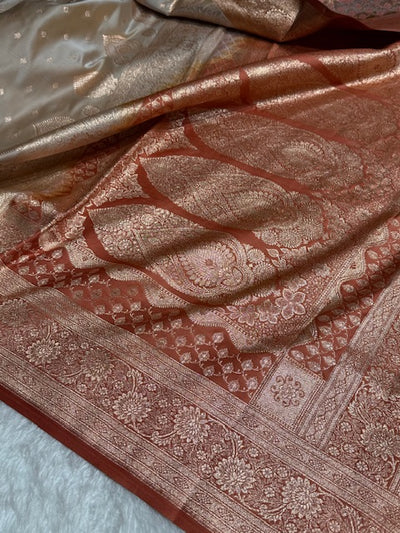 Tusser With Peach Booti Satin Katan Silk saree SK29