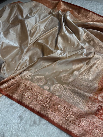 Tusser With Peach Booti Satin Katan Silk saree SK29