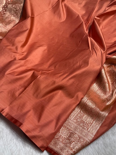 Tusser With Peach Booti Satin Katan Silk saree SK29