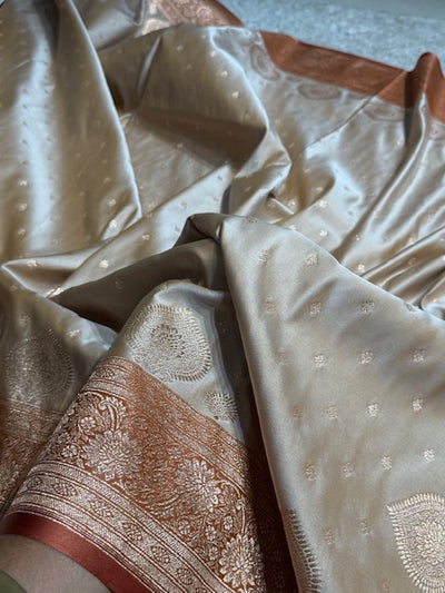 Tusser With Peach Booti Satin Katan Silk saree SK29
