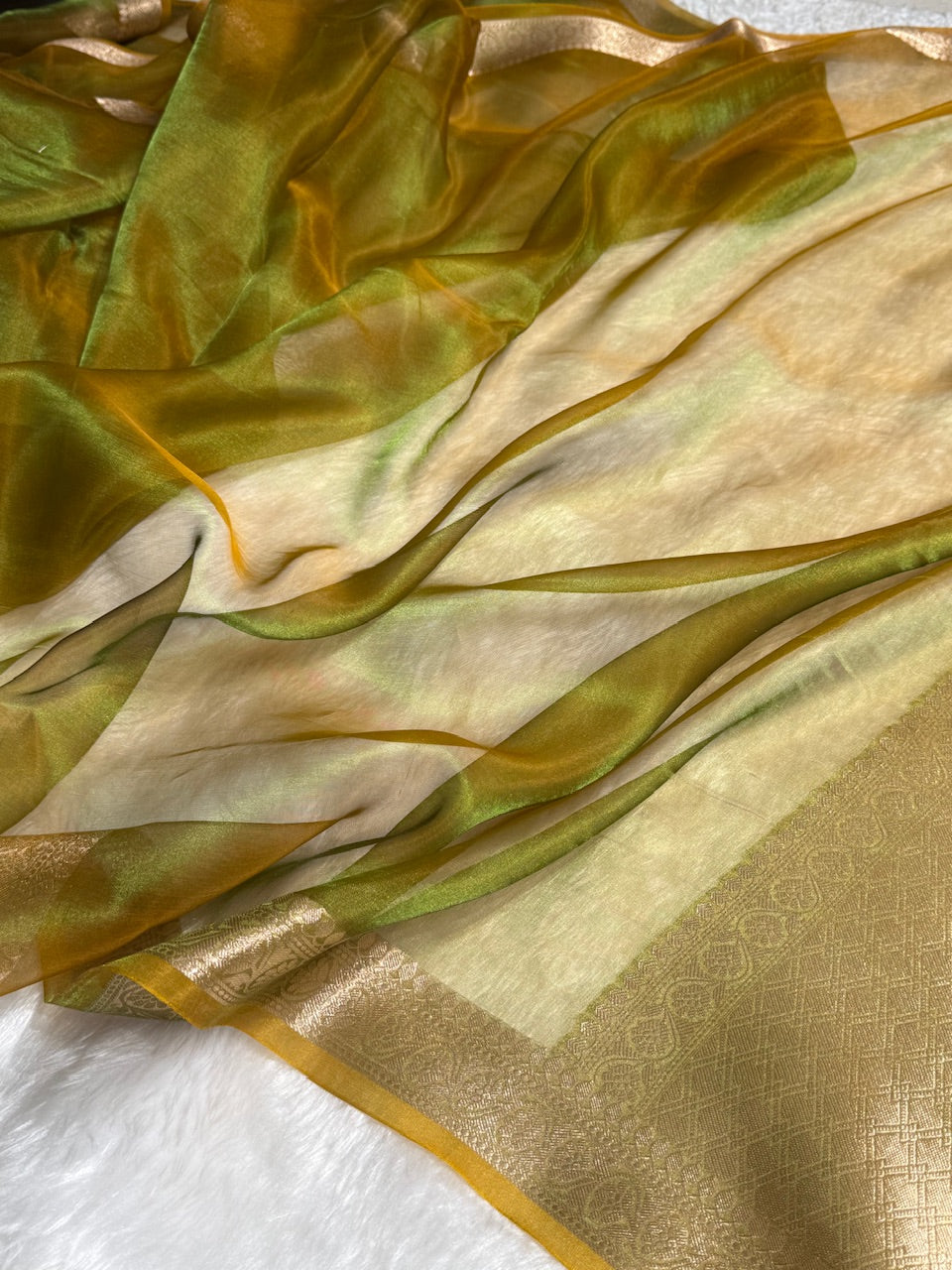 Mehandi Shades Pure Tissue Silk Saree with Brocade Blouse PT-09