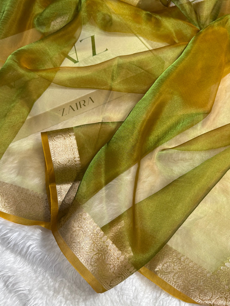 Mehandi Shades Pure Tissue Silk Saree with Brocade Blouse PT-09