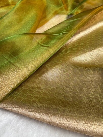 Mehandi Shades Pure Tissue Silk Saree with Brocade Blouse PT-09