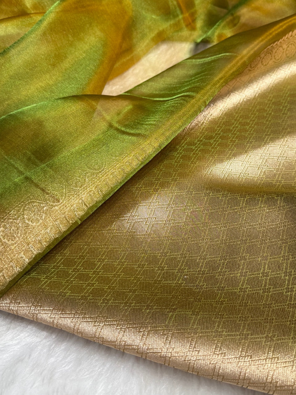 Mehandi Shades Pure Tissue Silk Saree with Brocade Blouse PT-09