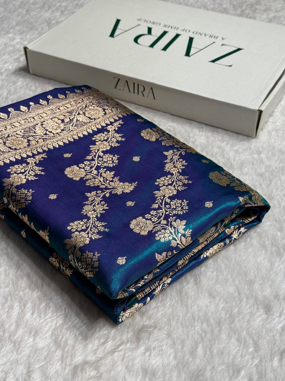 Satin Silk Saree Banarasi Cross with booti In Peacock Shades SS22