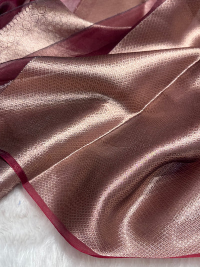 Maroon Shades Pure Tissue Silk Saree with Brocade Blouse PT-09