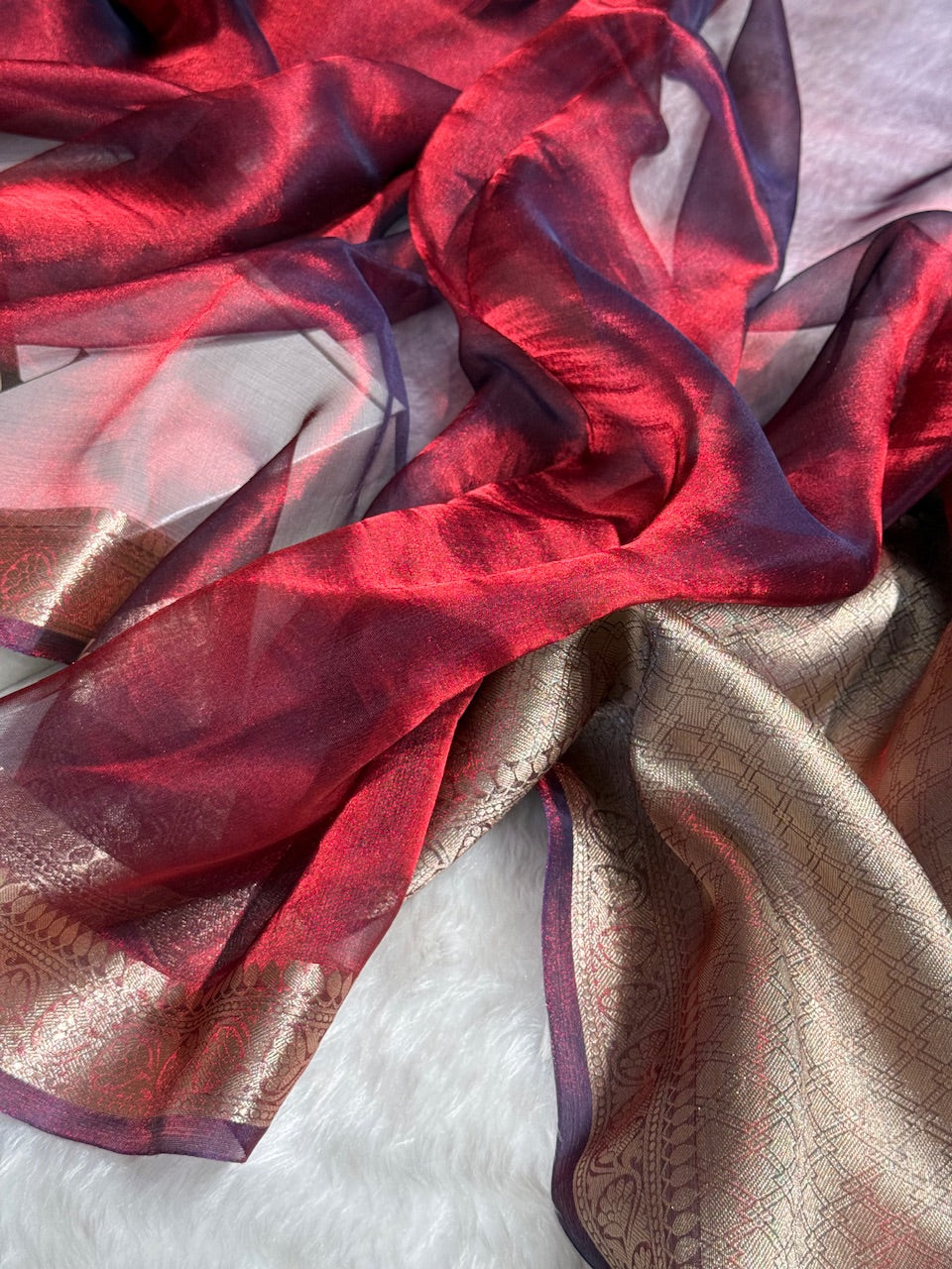 Cross Purple Shades Pure Tissue Silk Saree with Brocade Blouse PT-09