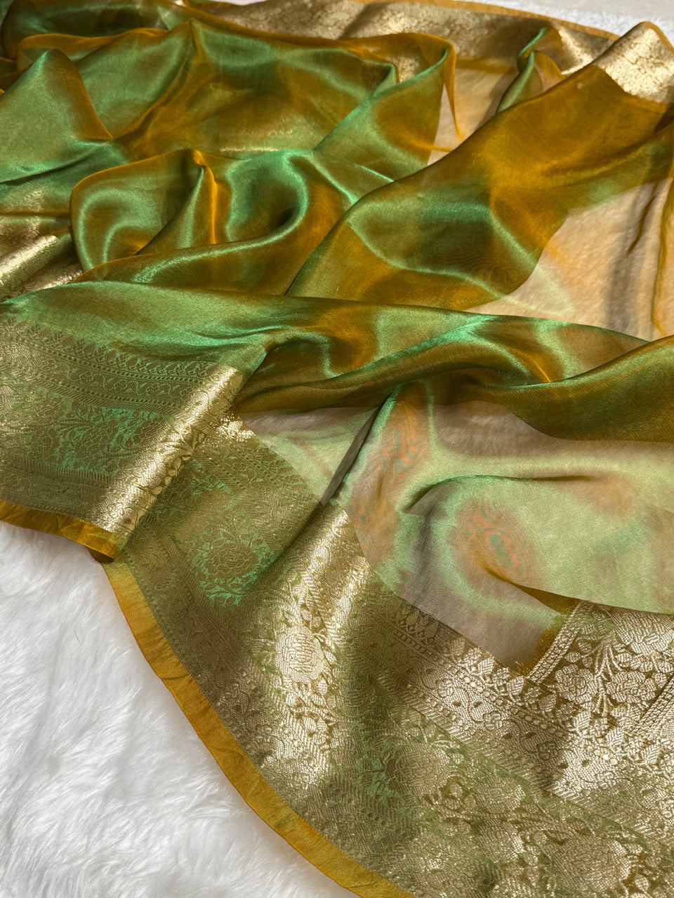Mehandi Shades Pure Tissue Silk Saree with Brocade Blouse PT-08