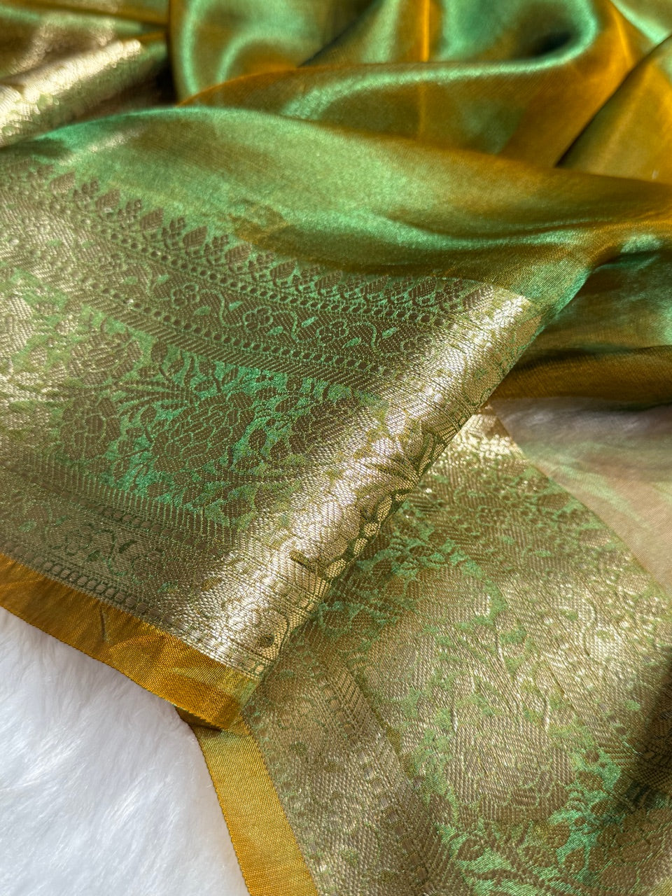 Mehandi Shades Pure Tissue Silk Saree with Brocade Blouse PT-08