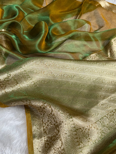 Mehandi Shades Pure Tissue Silk Saree with Brocade Blouse PT-08