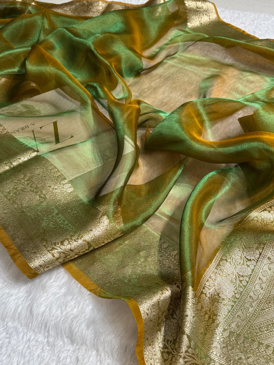 Mehandi Shades Pure Tissue Silk Saree with Brocade Blouse PT-08