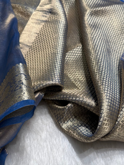 Pestal Royal Blue Shades Pure Tissue Silk Saree with Brocade Blouse PT-08