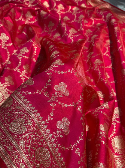 Satin Silk Saree Jaal in Pinkish Red Shades SS23