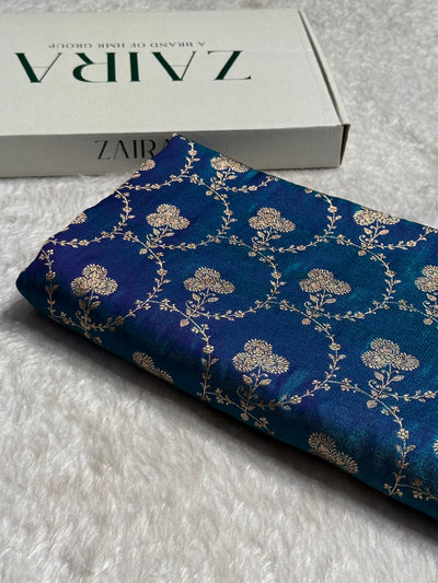 Satin Silk Saree Jaal in Peacock Blue Shades SS23